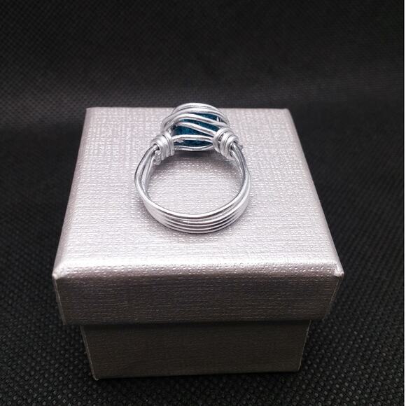 Artisan Turquoise Lava Stone Ring Silver Tone Wire Wrapped Diffuser Boho Sz 8.5 - Picture 6 of 13